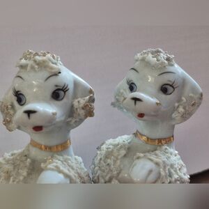 1950 Retro Elegant Blue and Gold Porcelain Poodle Figurines